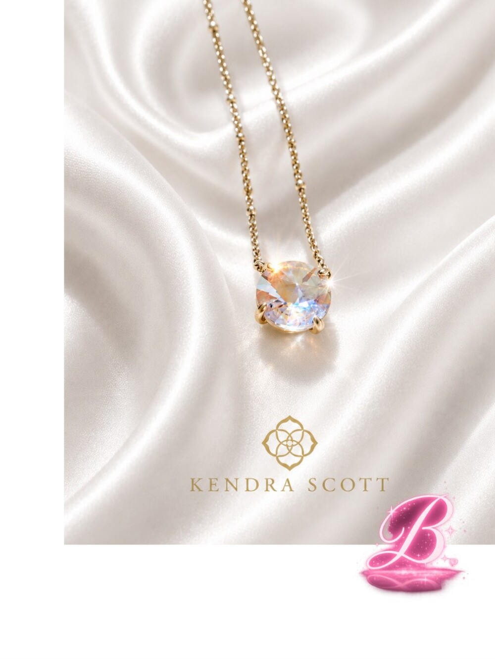 Kendra Scott Gold Tone Crystal Necklace Iridescent Pendant - Dainty Luxe